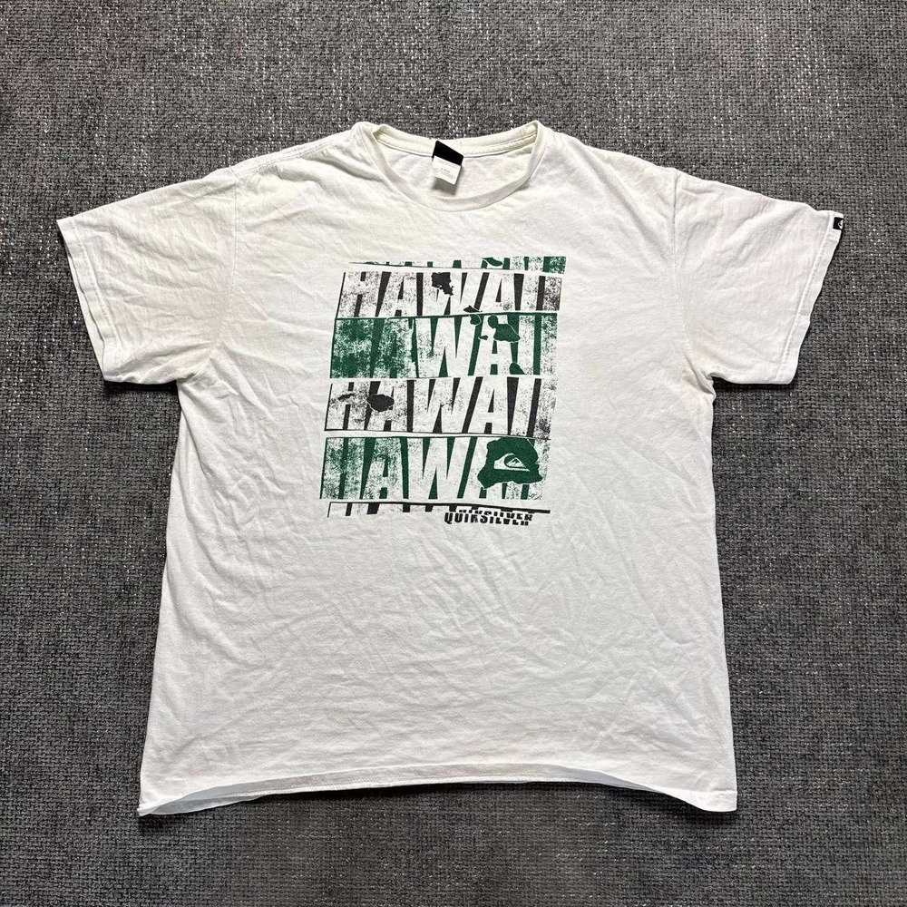 Quiksilver Hawaii Graphic T-Shirt Mens XL White Green‎ Y2K Surf Skate Tee